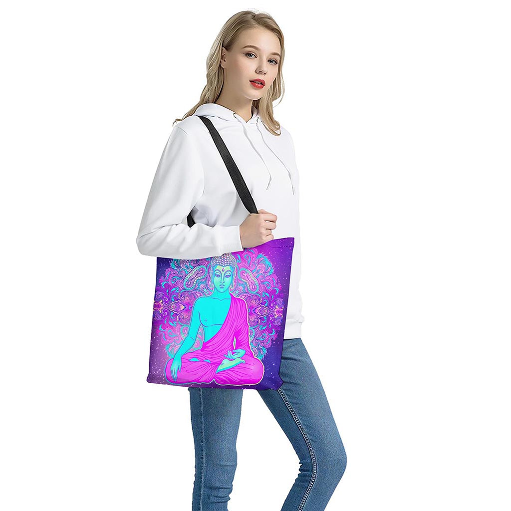 Purple And Teal Buddha Print Tote Bag