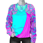 Purple And Teal Buddha Print Women's Crewneck Sweatshirt GearFrost