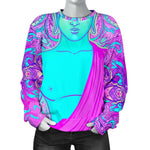 Purple And Teal Buddha Print Women's Crewneck Sweatshirt GearFrost