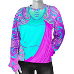 Purple And Teal Buddha Print Women's Crewneck Sweatshirt GearFrost