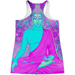 Purple And Teal Buddha Print Women's Racerback Tank Top