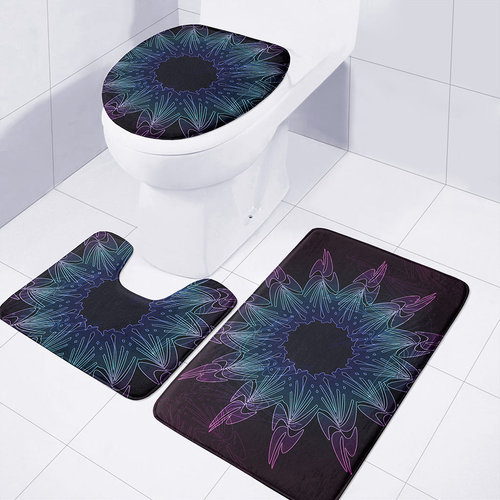 Purple And Teal Dark Mandala Print 3 Piece Bath Mat Set