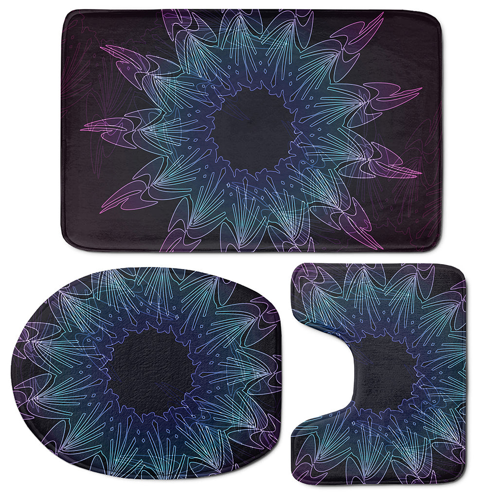 Purple And Teal Dark Mandala Print 3 Piece Bath Mat Set