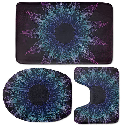 Purple And Teal Dark Mandala Print 3 Piece Bath Mat Set