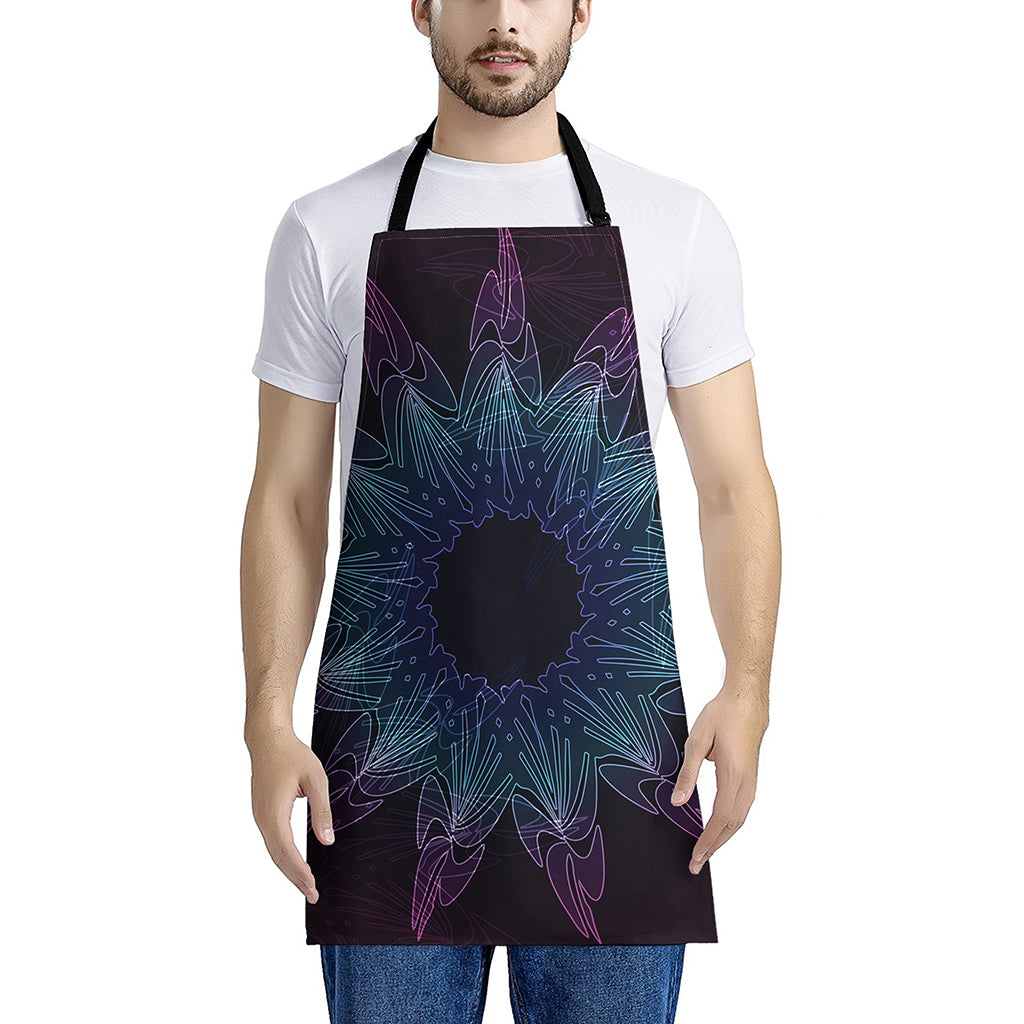 Purple And Teal Dark Mandala Print Apron
