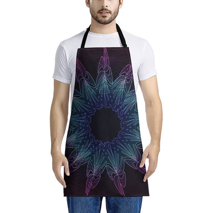 Purple And Teal Dark Mandala Print Apron