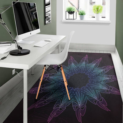 Purple And Teal Dark Mandala Print Area Rug