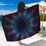 Purple And Teal Dark Mandala Print Beach Sarong Wrap