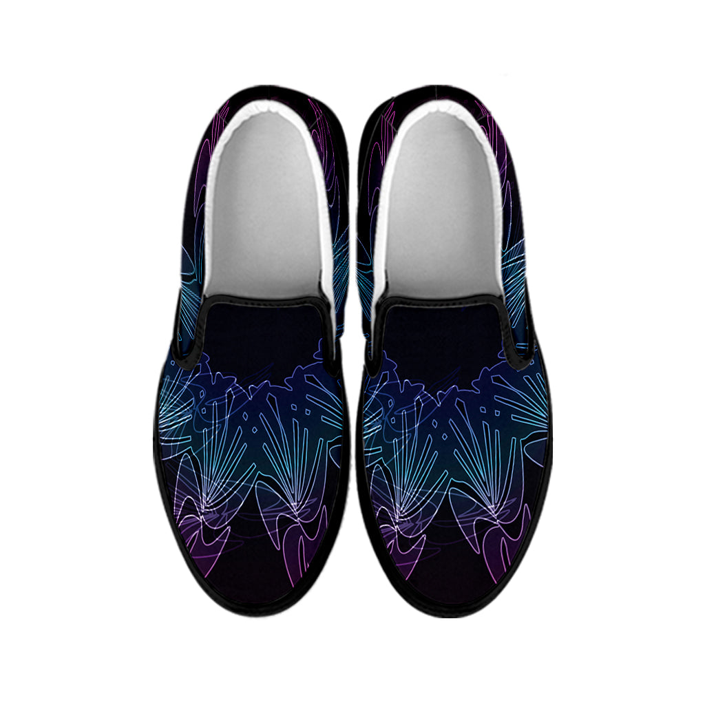 Purple And Teal Dark Mandala Print Black Slip On Shoes
