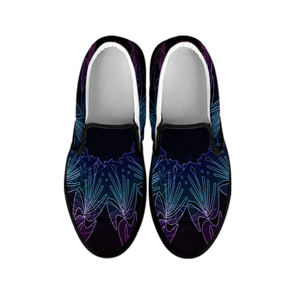 Purple And Teal Dark Mandala Print Black Slip On Shoes