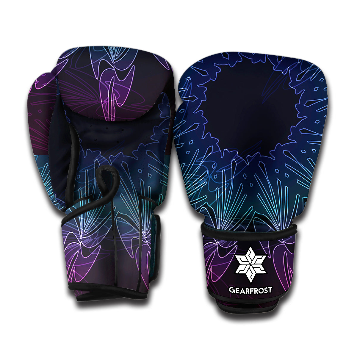 Purple And Teal Dark Mandala Print Boxing Gloves