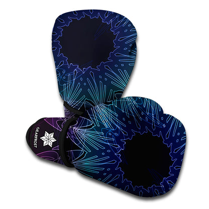 Purple And Teal Dark Mandala Print Boxing Gloves