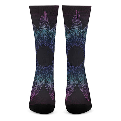 Purple And Teal Dark Mandala Print Crew Socks