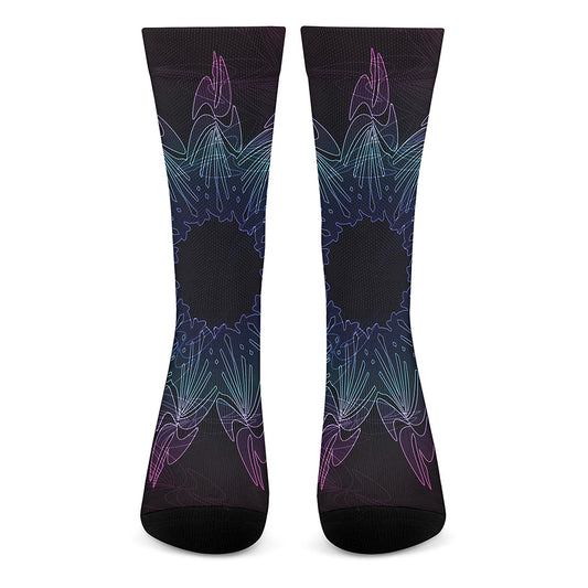 Purple And Teal Dark Mandala Print Crew Socks