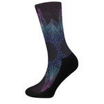 Purple And Teal Dark Mandala Print Crew Socks