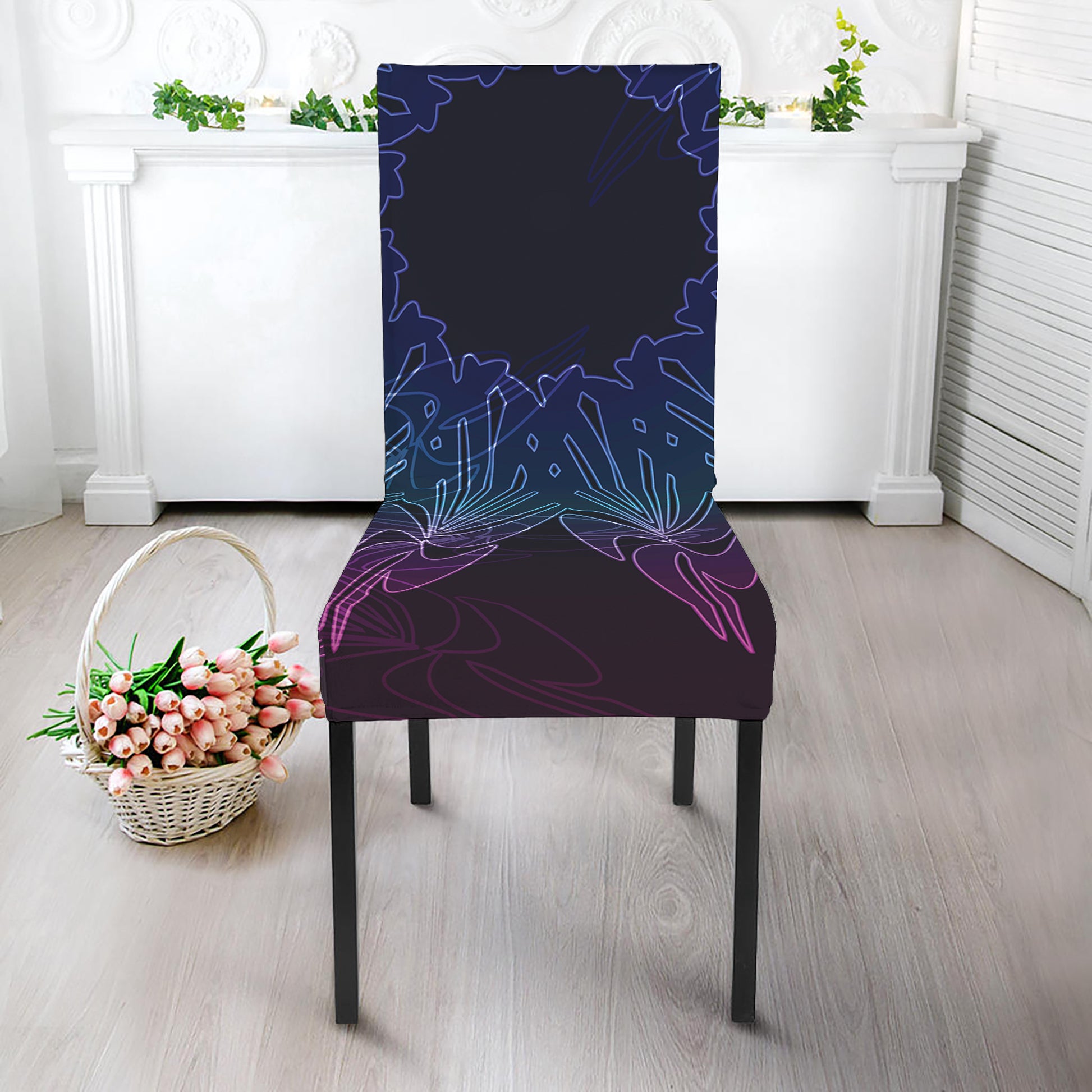 Purple And Teal Dark Mandala Print Dining Chair Slipcover