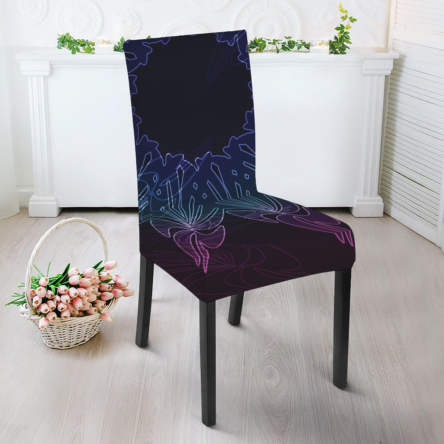 Purple And Teal Dark Mandala Print Dining Chair Slipcover