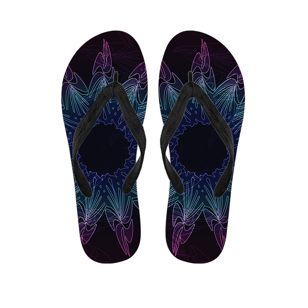 Purple And Teal Dark Mandala Print Flip Flops