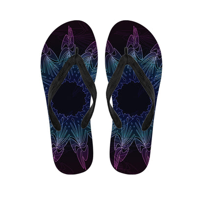 Purple And Teal Dark Mandala Print Flip Flops