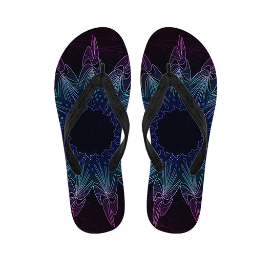 Purple And Teal Dark Mandala Print Flip Flops