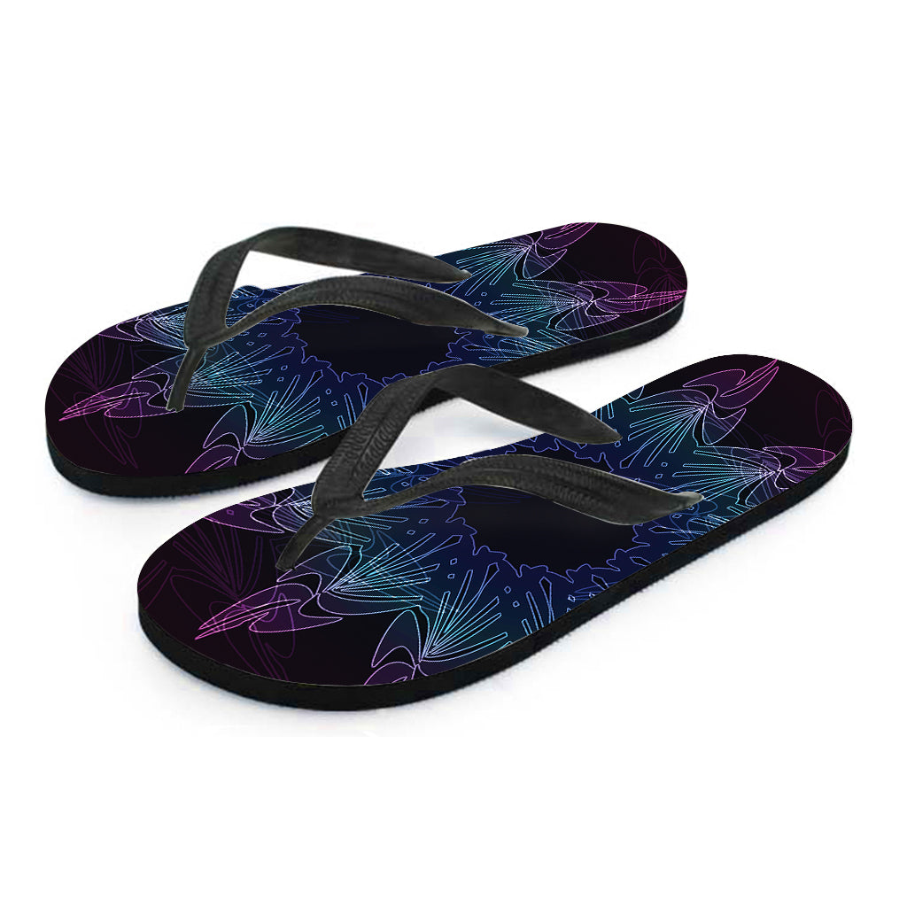 Purple And Teal Dark Mandala Print Flip Flops