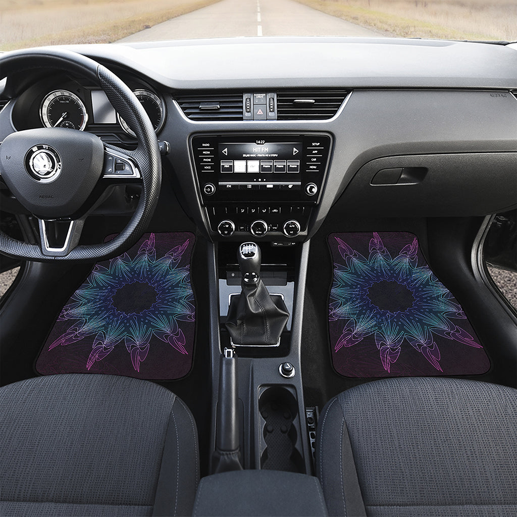 Purple And Teal Dark Mandala Print Front and Back Car Floor Mats