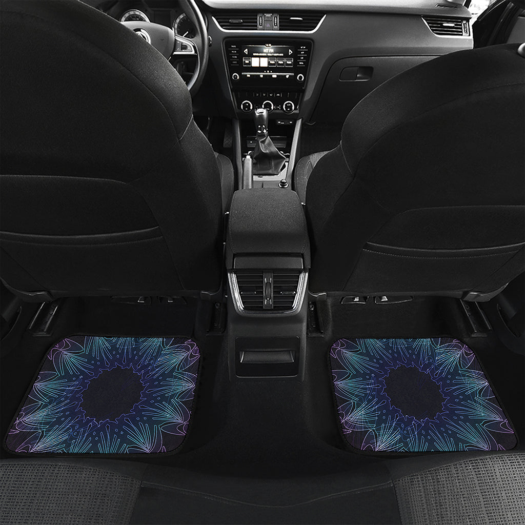 Purple And Teal Dark Mandala Print Front and Back Car Floor Mats