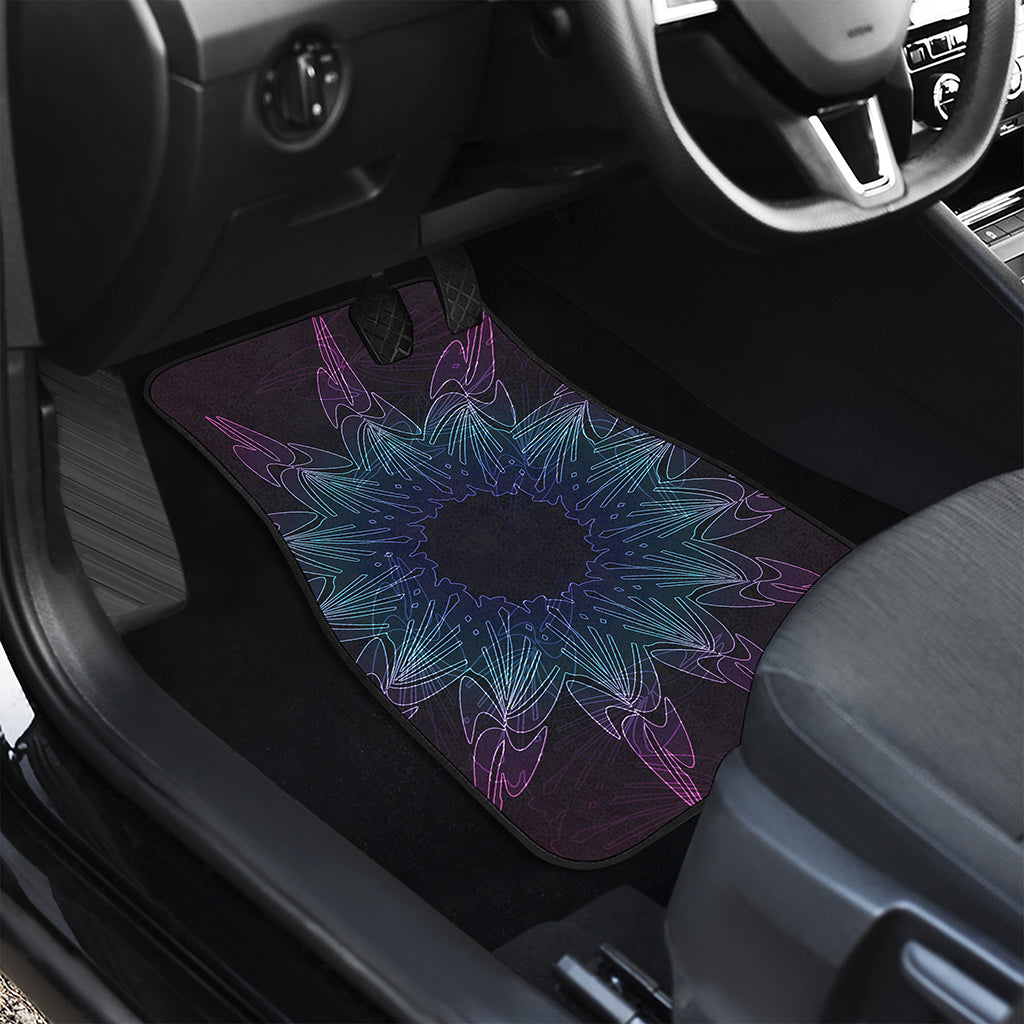 Purple And Teal Dark Mandala Print Front and Back Car Floor Mats