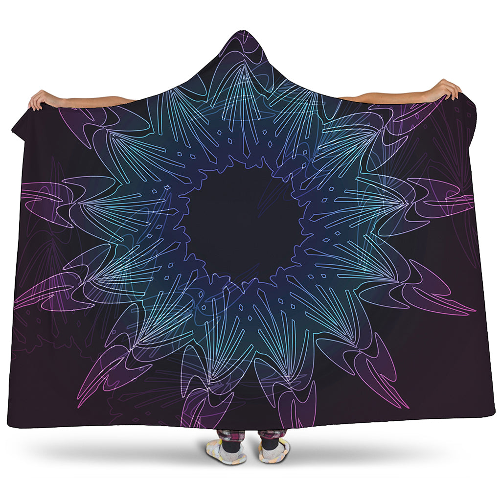 Purple And Teal Dark Mandala Print Hooded Blanket