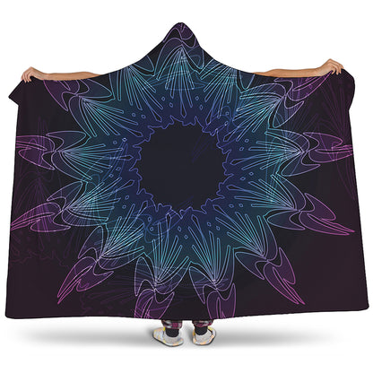 Purple And Teal Dark Mandala Print Hooded Blanket