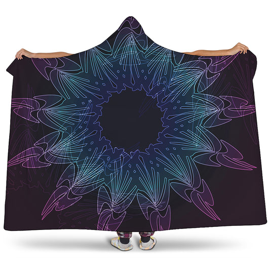 Purple And Teal Dark Mandala Print Hooded Blanket