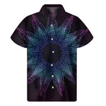 Purple And Teal Dark Mandala Print Men's Short Sleeve Shirt