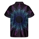 Purple And Teal Dark Mandala Print Men's Short Sleeve Shirt