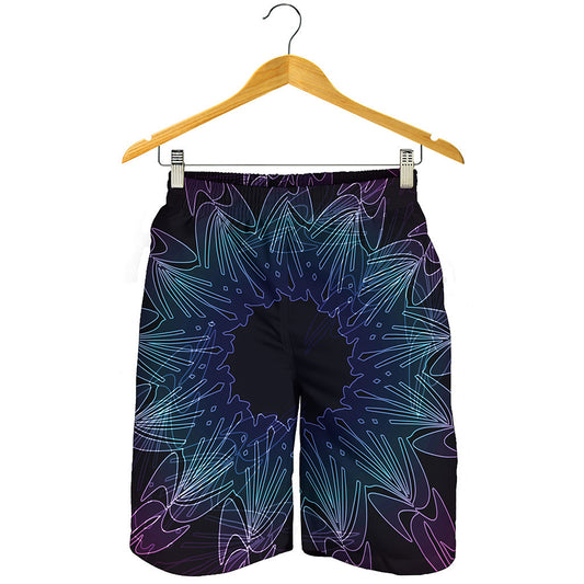 Purple And Teal Dark Mandala Print Men's Shorts