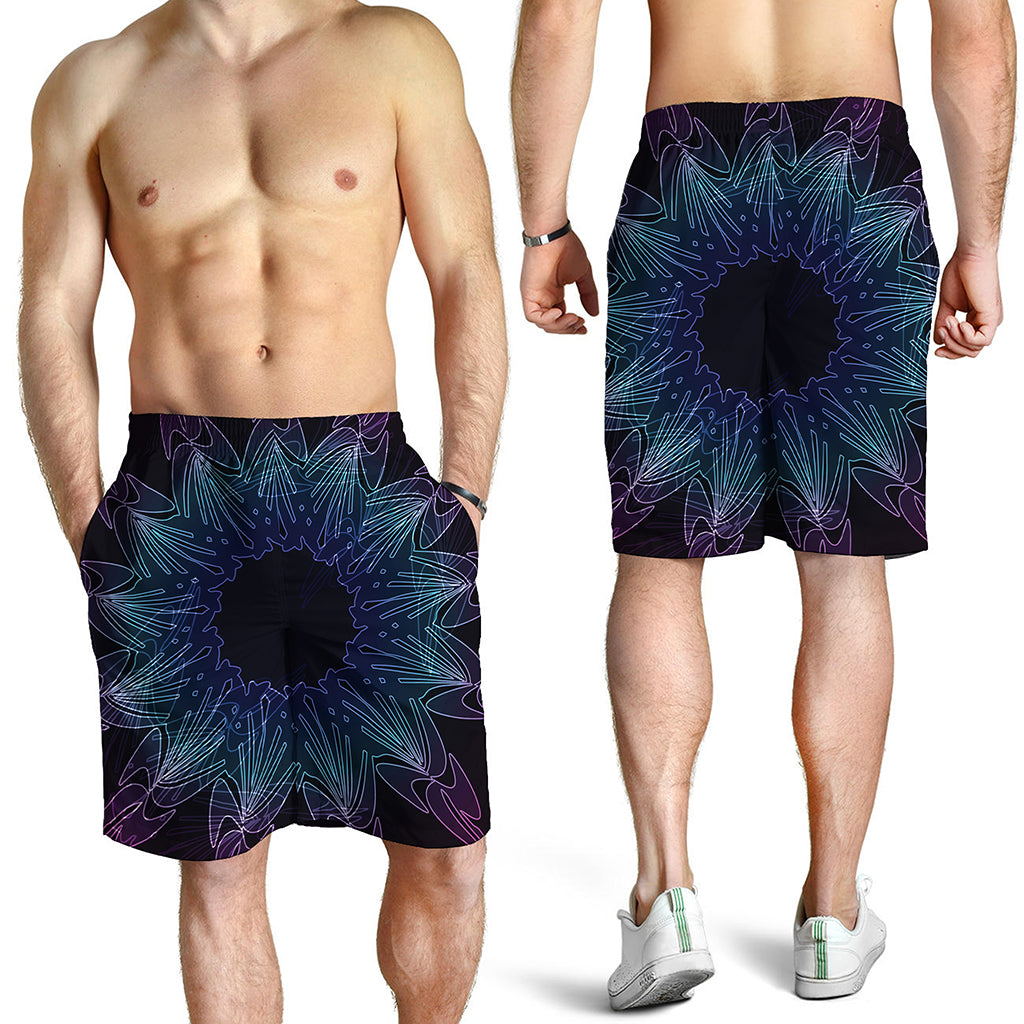 Purple And Teal Dark Mandala Print Men's Shorts