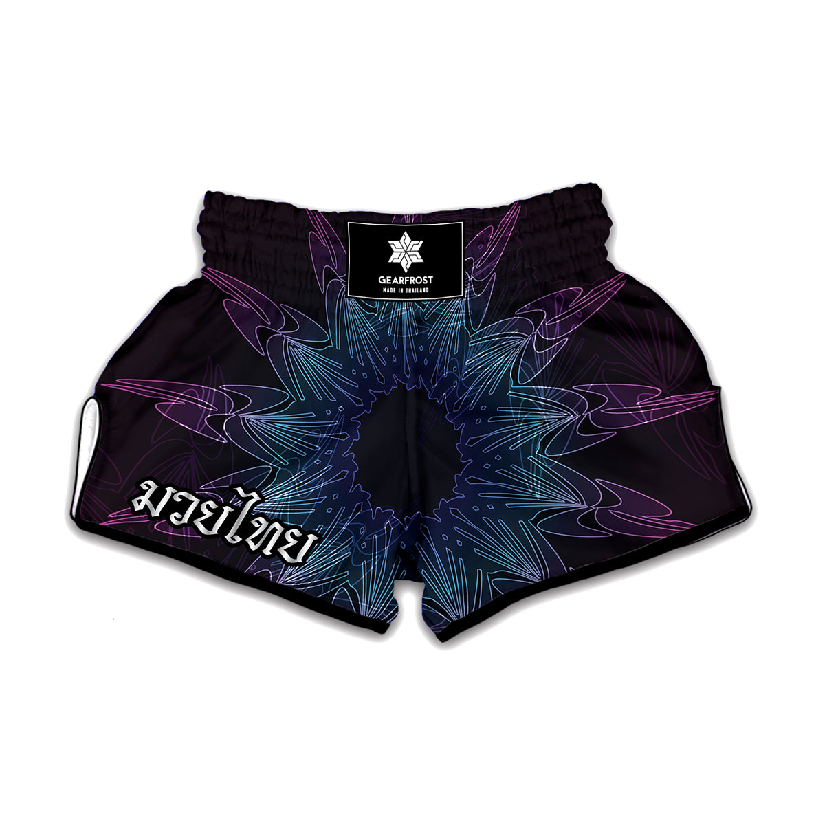 Purple And Teal Dark Mandala Print Muay Thai Boxing Shorts