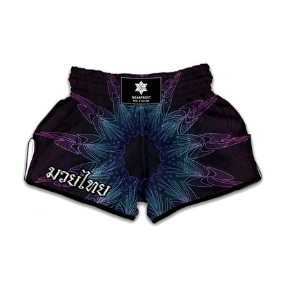 Purple And Teal Dark Mandala Print Muay Thai Boxing Shorts