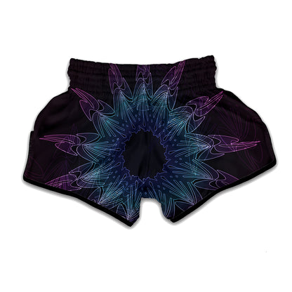 Purple And Teal Dark Mandala Print Muay Thai Boxing Shorts