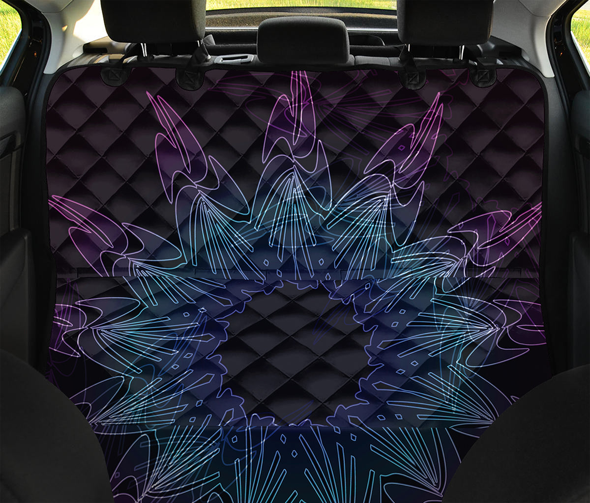 Purple And Teal Dark Mandala Print Pet Car Back Seat Cover