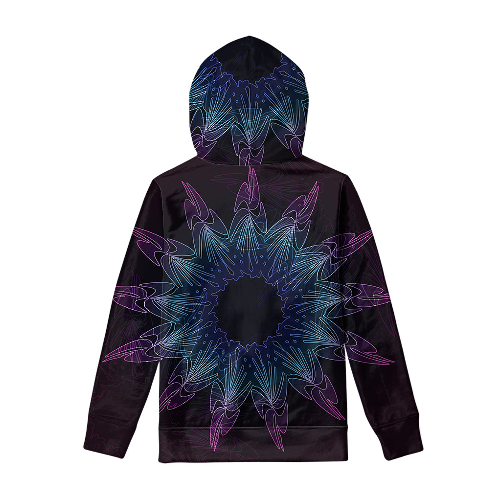Purple And Teal Dark Mandala Print Pullover Hoodie
