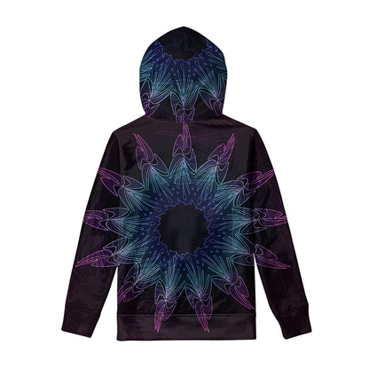 Purple And Teal Dark Mandala Print Pullover Hoodie