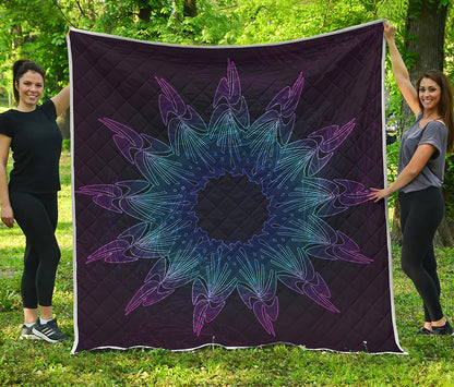 Purple And Teal Dark Mandala Print Quilt