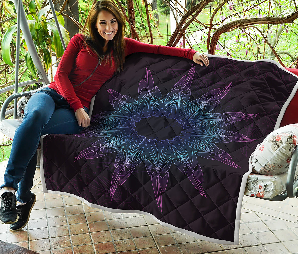 Purple And Teal Dark Mandala Print Quilt