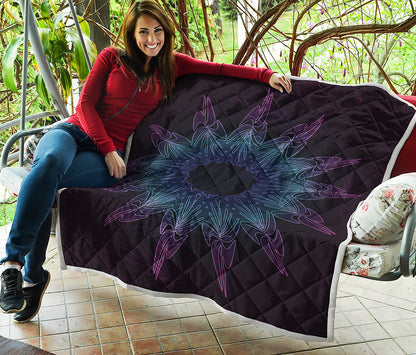 Purple And Teal Dark Mandala Print Quilt