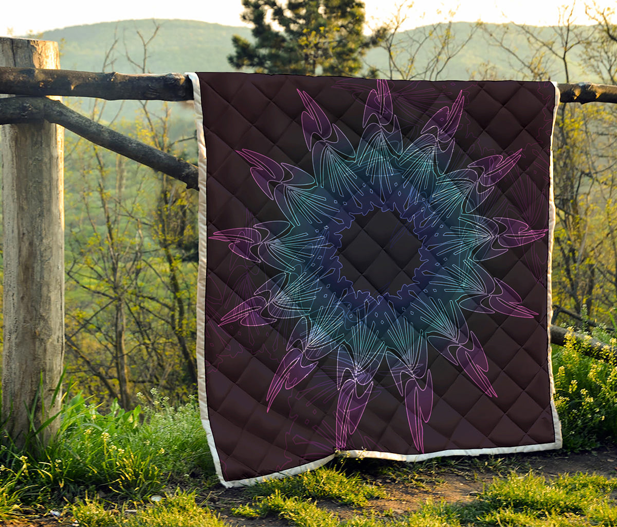 Purple And Teal Dark Mandala Print Quilt
