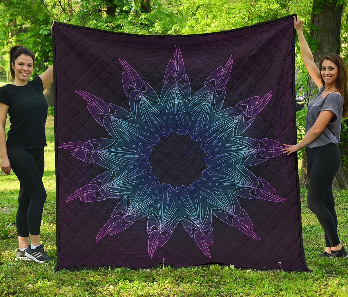 Purple And Teal Dark Mandala Print Quilt