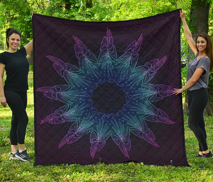 Purple And Teal Dark Mandala Print Quilt