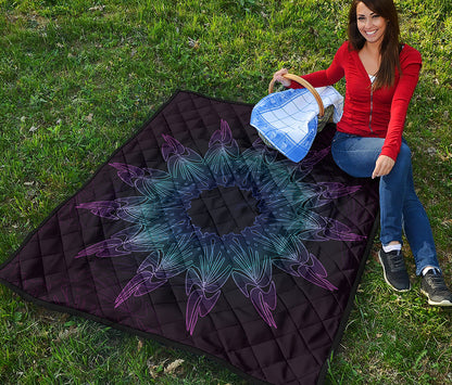Purple And Teal Dark Mandala Print Quilt