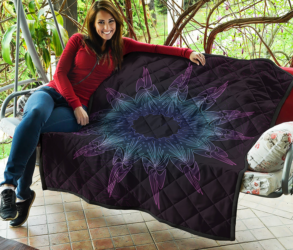 Purple And Teal Dark Mandala Print Quilt