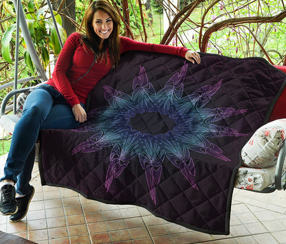Purple And Teal Dark Mandala Print Quilt